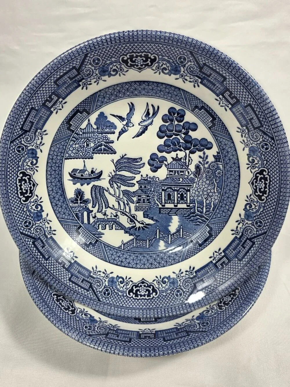 TWO Churchill Willow Blue Coupe Soup Bowls Georgian Shape Blue Willow England